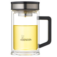 希诺(HEENOOR)玻璃杯双层便携家用茶杯子带手柄过滤网商务办公水杯XN-9005 420ml