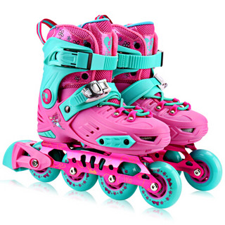 芭比（Barbie）儿童溜冰鞋 休闲平滑两用鞋 女童轮滑鞋可调码旱冰鞋 芭比粉色平花鞋单鞋 S码