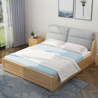 摩高空间北欧实木床1.8米双人床现代简约卧室家用单人实木框架床1.5米*2米-原木色816