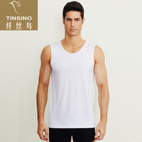纤丝鸟TINSINO男士背心春夏圆领竹棉亲肤透气休闲运动潮男背心打底衫单条装 漂白色 L(175/100)