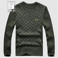 吉普盾2019秋冬新款男士毛衣韩版长袖针织衫圆领时尚休闲潮流打底衫男装 黑色 3XL(190/104A)