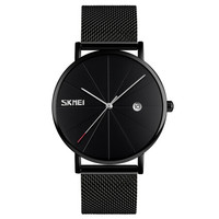 时刻美 skmei 手表男士时尚简约石英表学生防水电子表 黑色 40mm 黑色 黑色 PVD镀黑不锈钢