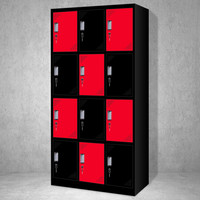 奈高 NG彩色更衣柜多门柜员工柜带锁储物柜存包柜浴室员工柜十二门更衣对角红色0.8mm