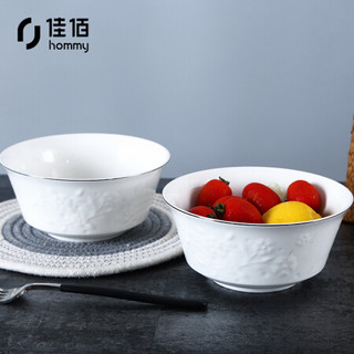佳佰 碗雅致系列6.5英寸晶典饭陶瓷浮雕碗套装2只装