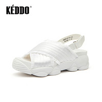 keddo真丝布平底露趾舒适柔软潮品女士凉鞋CN098KD107/01KD 白色 36