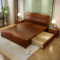 奈高 NG实木床新中式卧室床单人床双人床橡木床1.8米胡桃色高箱款