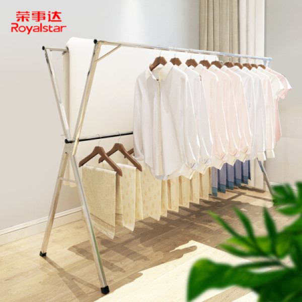 商品荣事达 落地晾衣架 不锈钢三杆折叠伸缩晾衣架 阳台落地加粗挂