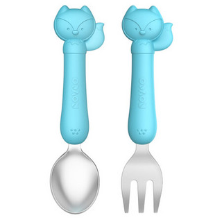 日康（rikang）叉勺 儿童餐具 婴儿餐具卡通不锈钢硅胶叉勺套装（碧海蓝）