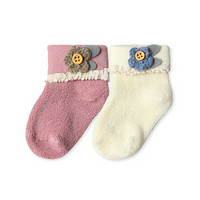 馨颂婴儿袜子两双装秋冬女宝宝毛圈袜可爱家居袜子套装 粉白 M(1-2岁)