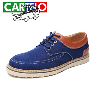 卡帝乐鳄鱼（CARTELO）韩版休闲板鞋男士低帮系带男鞋时尚潮流单鞋CAX2921 蓝色 38码