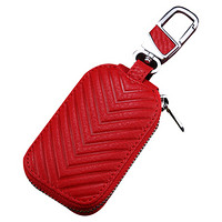 KOOLIFE 汽车钥匙包通用 大众奥迪钥匙扣链头层牛皮 奔驰钥匙包男款配件 红色
