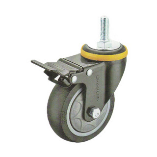 常成（chamcen）4寸丝杆双刹黑色人造橡胶轮 B6-23A100-41D 承重110静音丝杆双刹车万向轮 /个 可定制