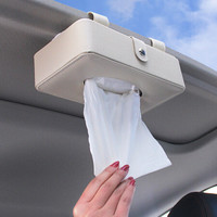 迪普尔 车载纸巾盒挂式绑式两用汽车用品软皮革创意遮阳板椅背扶手箱车内天窗抽纸盒餐巾纸装饰米色