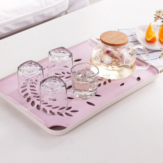 爱思得（Arsto）麦纤维托盘长方形 创意茶具水杯茶盘餐盘沥水果盘子大号两件套粉色