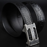 V.V.Brown 新款鳄鱼皮男士皮带 时尚潮男奢华腰带 自动扣内穿式 礼盒装 8347-3 黑色 115