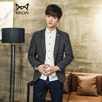 猫人(MiiOW)男士西服休闲时尚单西便服外套QT4016-1-1606黑色4XL
