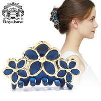 Royal sasa发饰发抓中号复古发夹盘发抓夹发卡头饰韩版爪夹子时尚饰品 蓝色