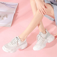 皓顿（HAUT TON）休闲小白鞋女潮流时尚系带运动板NXYD018 白色 37
