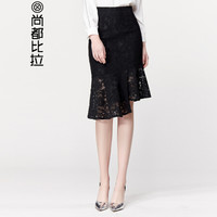 尚都比拉（Sentubila）2019新款不规则镂空蕾丝半身裙修身通勤包臀裙 P81Q0890128 黑色 M