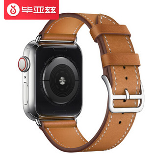 毕亚兹 苹果手表表带 iwatch小牛皮手表表带 适用apple watch5 iwatch1/2/3/4代真皮表带 42/44mm-BD6棕色