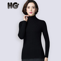 HG冬季新款高领毛衣女韩版修身加厚保暖提花纹打底衫百搭 黑色 175/96A/XXL