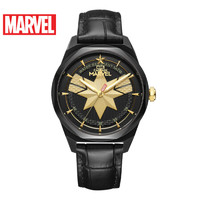 漫威(MARVEL)迪士尼漫威英雄系列惊奇队长休闲时尚防水款皮带石英表男女款情侣表黑色 M-9113BBB