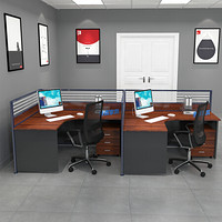 麦森（maisen）屏风 双人职员隔断办公桌 办公家具组合工位 7字型不带柜 柚木+铁灰色 MS-PF-903