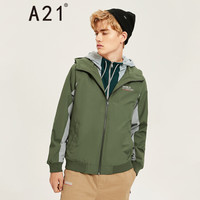 A21 秋冬男装字母印花撞色设计防风防寒休闲青春活力外套 4841114001 橄榄绿 180/92A/XL