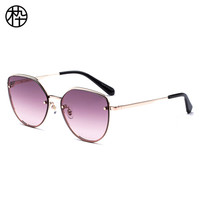 木九十 太阳镜女 个性小猫眼墨镜 错位镂空层次设计 时尚太阳眼镜 SM1940237 C03 58mm