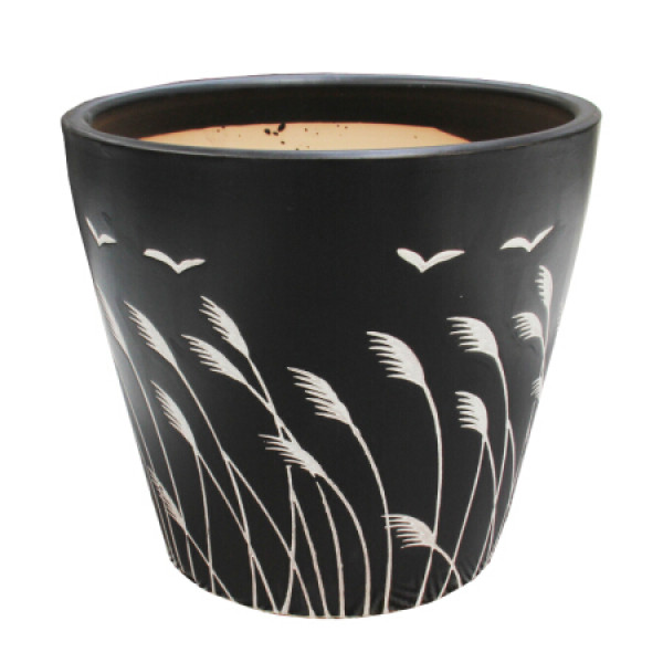 商品世纪奥桥 创意陶瓷花盆黑色芦苇印花陶瓷盆植物花盆桌面盆栽绿植