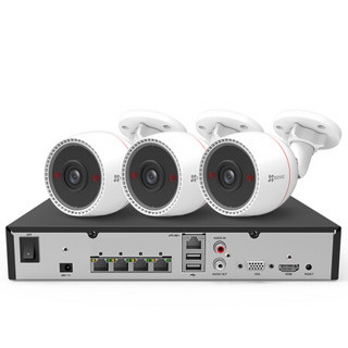 海康威视萤石200万POE监控设备套装X5S+C3T 4路1T硬盘 3台1080P家用商用高清摄像头系统监控器