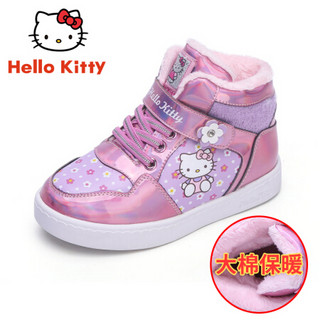 HELLOKITTY 女童棉鞋 高帮加绒保暖儿童靴子运动板鞋 K7543920粉紫33码