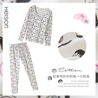 海之宁 秋衣秋裤女士纯棉套装无痕圆领学生可爱少女保暖内衣秋天冬季防寒保暖薄款衬衣衬裤 H81QWNT016 白色人像 M码