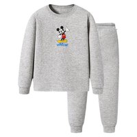 迪士尼儿童三层保暖内衣套装夹棉男童女童秋衣秋裤纯棉圆领半高领保暖家居 28793D1 圆领男童麻灰 160