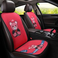 紫风铃夏季3D透气网布汽车坐垫单片带靠背可爱小方垫四季通用卡通汽车座垫座套凉垫全车 7件套-小红熊