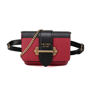 PRADA 普拉达 女士Cahier系列红色黑色牛皮单肩斜挎包腰包链条包 1BL004 2BB0 F0C9F V OCH M