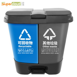 舒蔻（Supercloud）户外双桶分类垃圾桶可回收物其他垃圾分类分离大商用脚踏大号拉圾桶60L