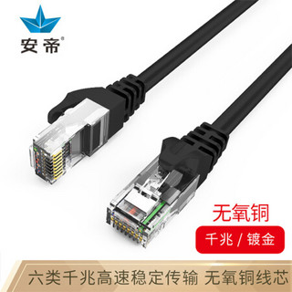 安帝(AD)六类网线 cat6类千兆网络连接线非屏蔽八芯无氧铜双绞线 家用电脑宽带成品跳线 黑色 15米 AD-6015H