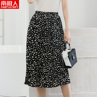 南极人 2019春夏款度假风法式小香风chic森女碎花中长款高腰大摆半身裙女 黑色 均码