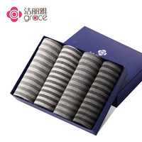 洁丽雅 Grace男士四角裤 95%粘纤舒适透气条纹内裤男 四色深浅灰4条装盒装男平角内裤 XL