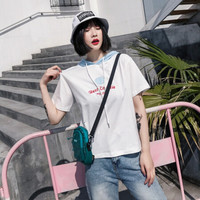 朗悦女装 2019夏季新款韩版简约连帽短袖T恤宽松休闲学生上衣 LWTD183832 白色 均码
