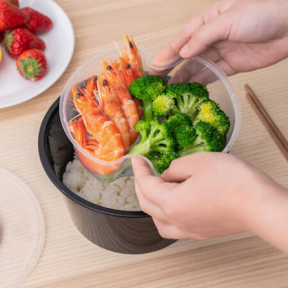 祎艾新款一次性餐盒双层打包盒汤面分离餐盒外卖微波分格便当盒400