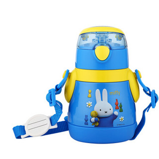 米菲（MIFFY）水壶 婴儿童不锈钢真空保温弹盖水杯子宝宝户外便携背带手提吸管保温杯 310ML MF-3470 蓝色