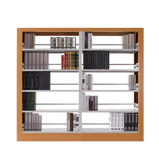 金经金属双面图书馆书架档案架钢制图书架书店展示架转印木纹色一列二组5层
