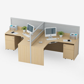 好事达易美定制屏风工位 员工卡位办公桌1.4*1.4款双人位T字型木纹色MW014