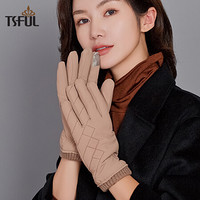 Tsful手套女冬季可爱韩版加绒加厚保暖分指户外骑行运动女士手套 KLQ022STB 卡其色