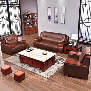 隆旭 办公家具办公沙发茶几组合办公室简约会客接待沙发商务皮沙发 西皮3+1+1 S-012