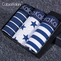 cabrakalani男士内裤男平角裤棉质透气性感青年条纹星星中腰四角裤头3条装1010混色B组合XXL
