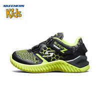 斯凯奇(skechers) 男童鞋 新款魔术贴 Z型搭带休闲鞋 轻便运动鞋97755N 黑色/柠檬色09C/25.5码