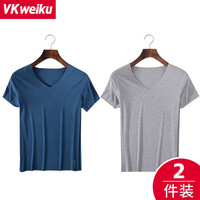 VKWEIKUT恤男士背心无痕修身型莫代尔透气打底 健身休闲运动 舒适百搭打底工字T恤 灰色+蓝色(T恤) L